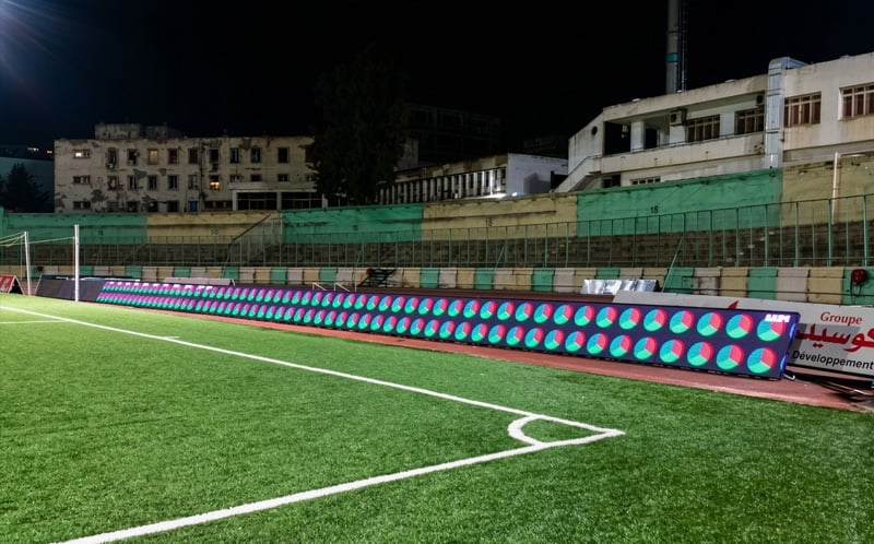 Stadium perimeter LED boards during a live game
