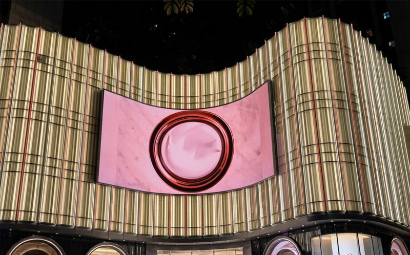 Curved creative LED installation in a retail space