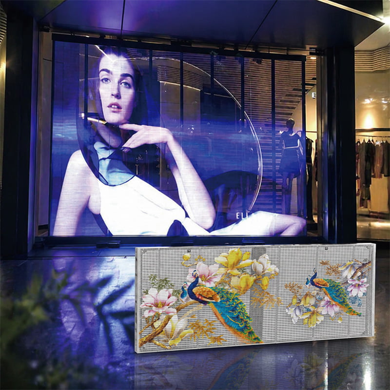 Sunlight-readable outdoor transparent LED video wall with 5000+ nits brightness