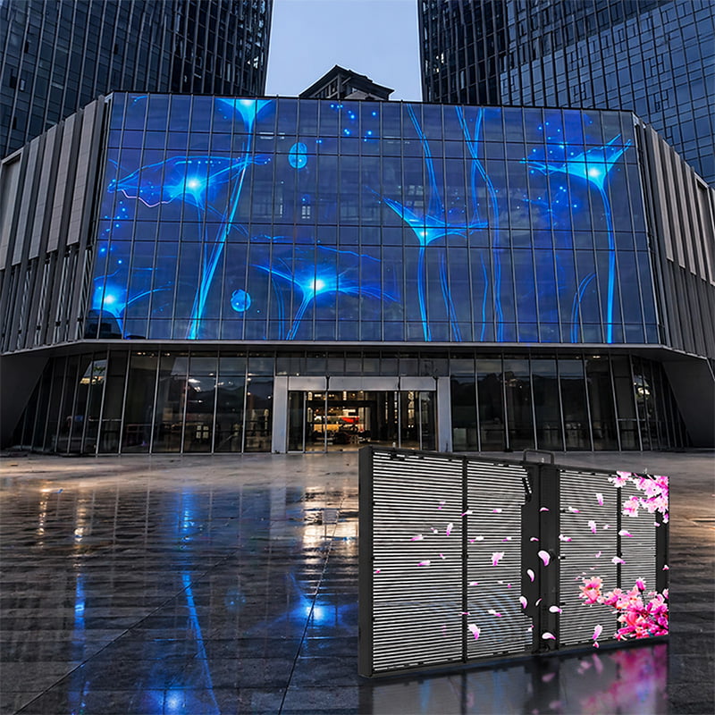 Glass façade with transparent LED integration