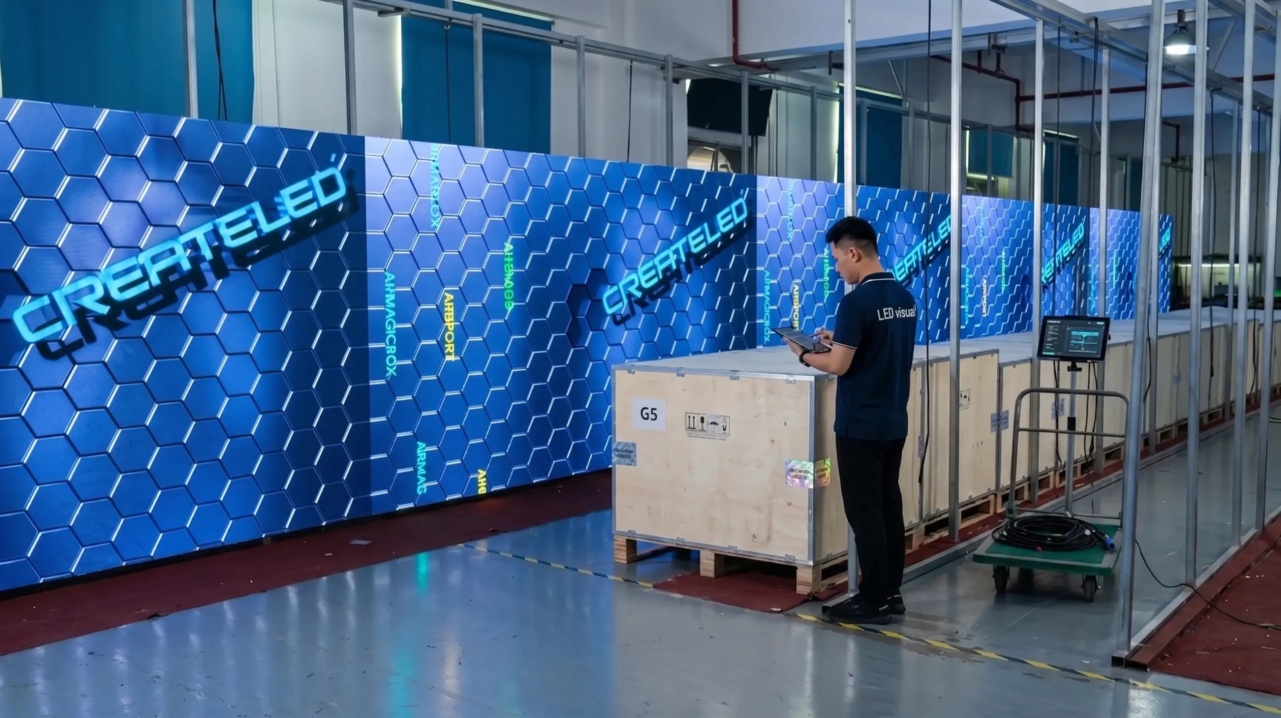 Technician checking an outdoor LED display cabinet to protect uptime and long-term DOOH ROI