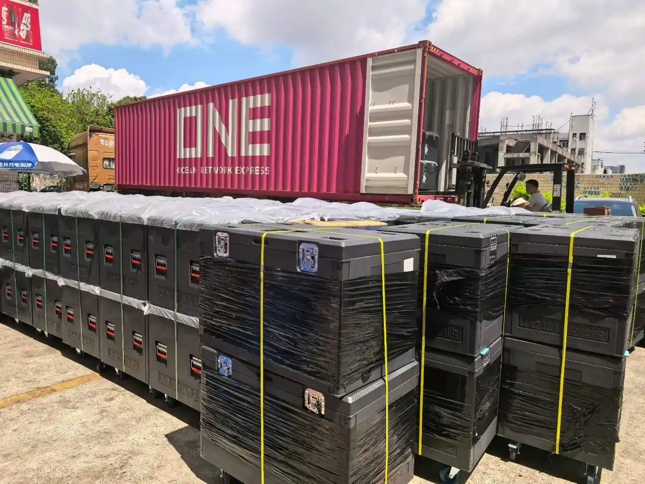 Rental-type LED cabinets packed in flight cases for touring events
