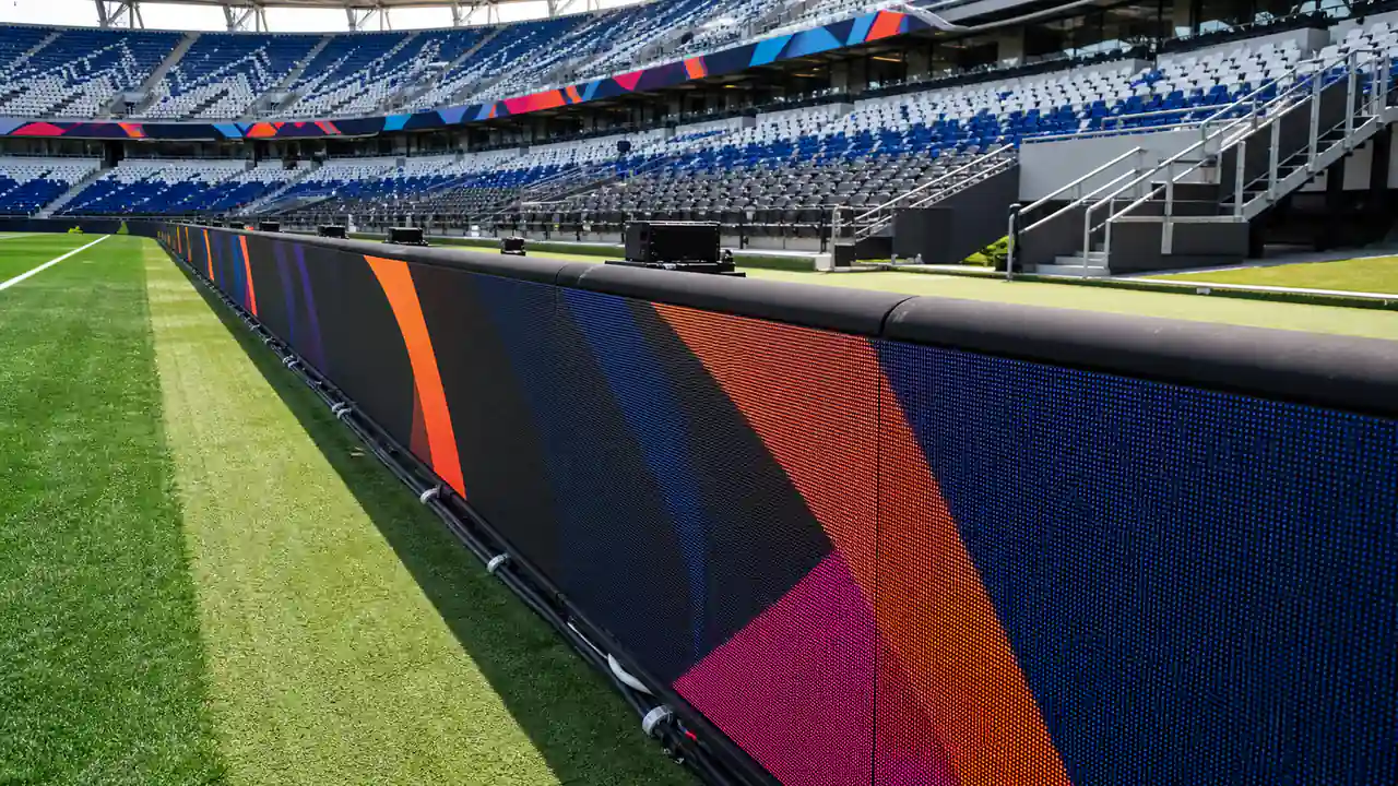 Stadium LED perimeter display during a sports event